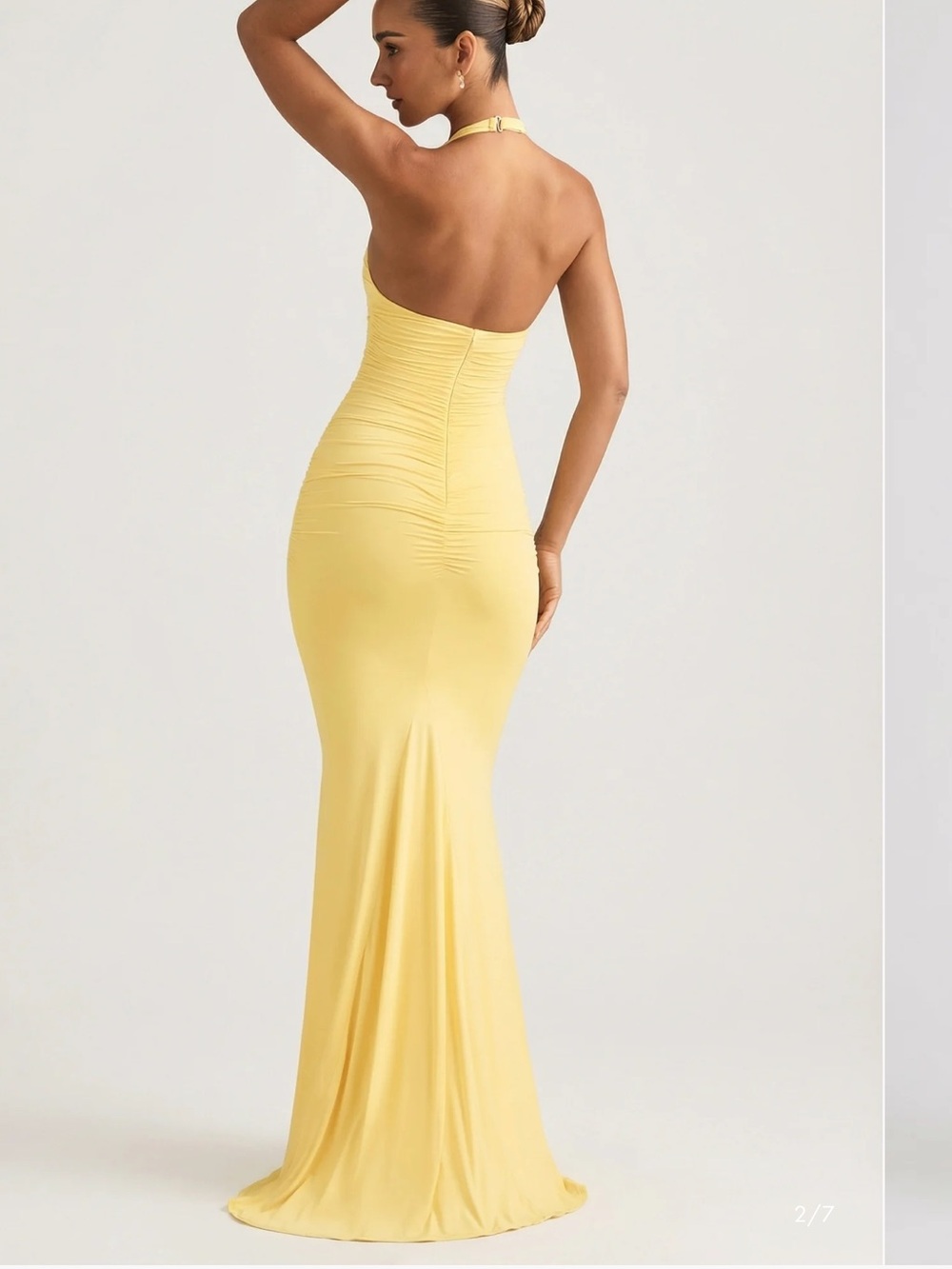 Oh Polly Yellow Halter Deep V Maxi Gown - Picture 2 of 6